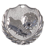 Thumbnail for Silberfarbene Medaille, aus hochwertigem Material gefertigt, mit einem Fußball und einem Stollen in einem exklusiven Lorbeerkranzdesign.