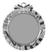 Thumbnail for Eine runde, blanke silberne Medaille „Ratingen“ (70 mm) mit komplizierten Strukturmustern am Rand und einer kleinen Schlaufe zum Aufhängen an der Oberseite, was sie zu einem perfekten Erinnerungsstück macht.