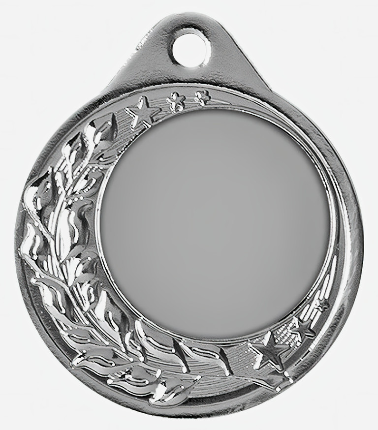 Die Medaillen Koblenz 40 mm ist eine Silbermedaille mit Lorbeerblatt-Design und blanker Mitte, gefertigt aus hochwertigem Material zum Gravieren. Ihr exklusives Design umfasst eine runde Form mit einem kleinen Loch an der Oberseite zum Anbringen eines Bandes oder einer Kette.
