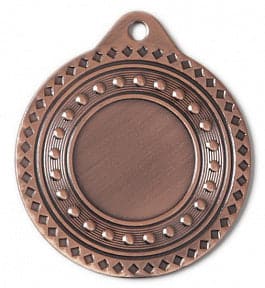 Bronzemedaille mit einer Zierbordüre aus Punkten und Rauten, einer runden Öse oben zum Aufhängen und einer freien Mitte für eine Gravur. Bei dieser klassischen Auszeichnung handelt es sich um die Medaille „Villingen-Schwenningen“ (50 mm, PK79297g-E25), die in der Tradition von „Medaillen Villingen-Schwenningen“ gefertigt wurde.