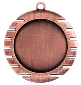 Thumbnail for Eine bronzefarbene, runde Medaille mit einem dekorativen Schlitzrand und einer Öse oben zum Befestigen. Die Mitte der Medaille ist blank und glatt und zeigt ihr exklusives Design von Medaillen Marl 70 mm