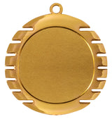 Thumbnail for Die Medaillen Marl 70 mm ist eine runde Goldmedaille mit einer Öse an der Oberseite und gleichmäßig verteilten Rillen am Rand. Sie ist aus hochwertigem Material gefertigt, die Mitte ist leer und kann individuell gestaltet oder graviert werden.