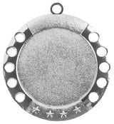 Thumbnail for Silberne Medaille mit strukturierter leerer Mitte, runden Löchern am Rand, vier Sternen unten und Öse oben. Medaillen Ulm 70 mm von POMEKI.