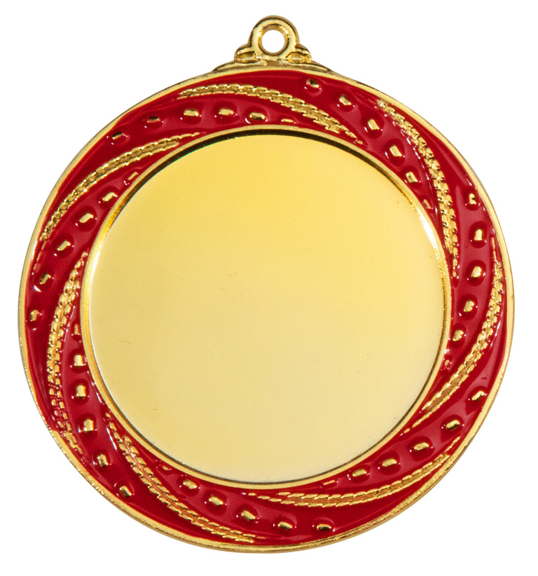 Die Medaillen Bonn 70 mm ist eine Goldmedaille mit roten Akzenten, mit einer leeren, runden Mitte und einer kleinen Öse zum Aufhängen an der Oberseite. Dieses aus hochwertigem Material gefertigte Medaillon weist ein exklusives Design auf, das in jeder Sammlung hervorsticht.
