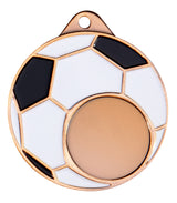 Thumbnail for Bronzefarbene Medaille im Fußballdesign mit schwarz-weißen Emaillefeldern und leerer runder Mitte. Fußball Medaillen Hagen 50 mm von POMEKI.