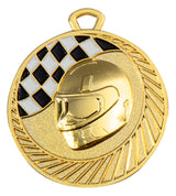 Thumbnail for Motorsport Medaillen Aachen 50 mm im Rennhelmdesign mit einem schwarz-weiß karierten Flaggenmuster im oberen linken Segment.