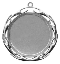 Thumbnail for Die Medaillen Lünen 70 mm PK79322g-E50 ist eine runde Silbermedaille mit schlichter Mitte und dekorativem Rand mit geschwungenen Motiven, die ein exklusives Design zeigt. Sie ist aus hochwertigem Material gefertigt und verfügt oben über eine kleine Schlaufe zum Anbringen eines Bandes.