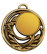 Thumbnail for Ein rundes Bronzemedaillon mit exklusivem Design mit einer gelben runden Mitte und ineinander verschlungenen Zweigen an der Außenseite, das an eine Medaille Cottbus 50 mm erinnert.