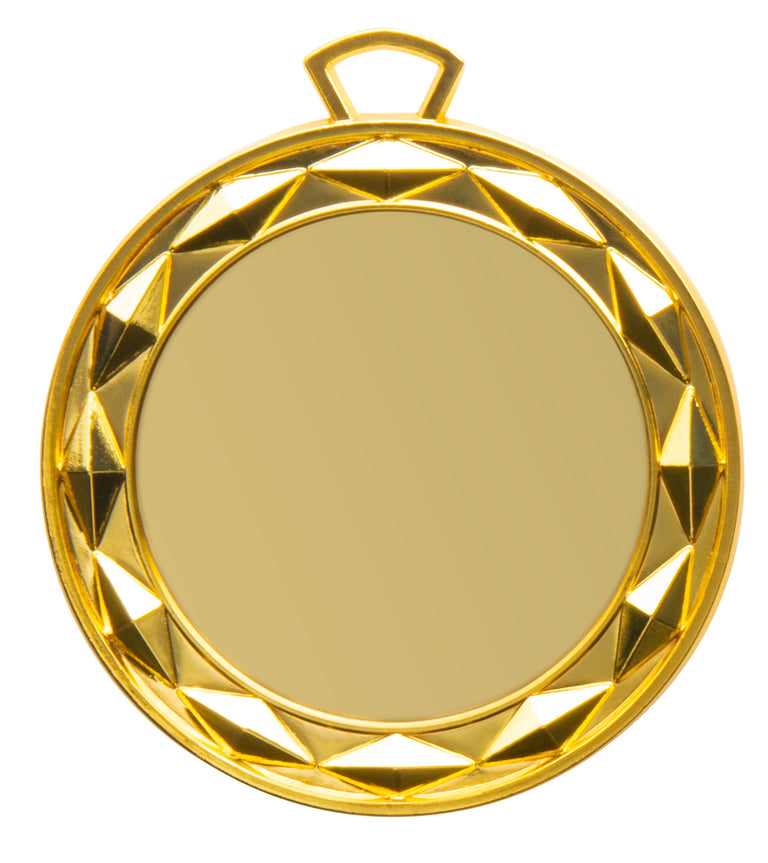 Exquisit gefertigte goldfarbene Medaillen Bielefeld 70 mm mit kreisförmiger Form und einem exklusiven geometrischen Muster am Rand, hergestellt aus hochwertigem Material.