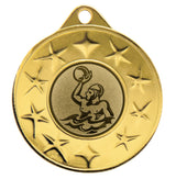 Thumbnail for Eine Medaillen Stuttgart 50 mm mit dem Bild eines Schwimmers mit einem Wasserball, umgeben von Sternenmotiven, die ein exklusives Design zeigen.