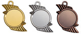 Ein Satz von drei runden Medaillen Zwickau 50 mm mit exquisit gearbeiteten Flügeldesigns: eines aus Gold, eines aus Silber und eines aus Bronze, jeweils aus hochwertigem Material gefertigt.