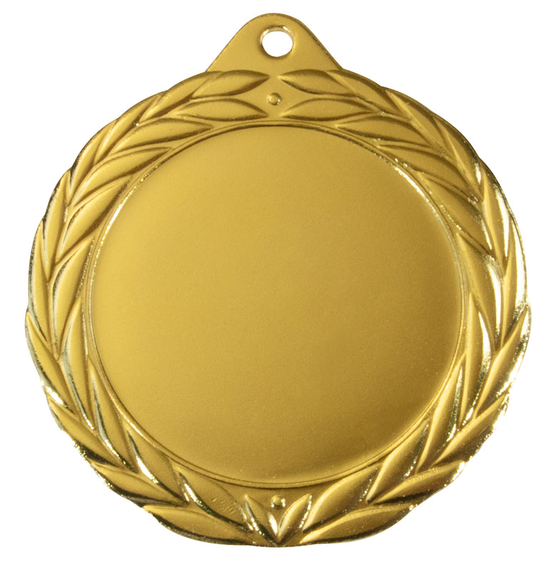 Die Medaillen Ingolstadt 70 mm ist eine Goldmedaille mit einer leeren Mitte und einem Lorbeerkranz-Design um den Rand. Diese aus hochwertigem Material gefertigte Medaille hat oben ein kleines Loch, das sich perfekt zum Anbringen eines Bandes oder einer Kette eignet und ihr exklusives Design hervorhebt.