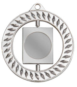Thumbnail for Silberfarbene Medaille mit Lorbeerkranz-Ring und quadratischem Mittelfeld mit leerer runder Fläche. Medaillen Regensburg 70 mm von POMEKI.