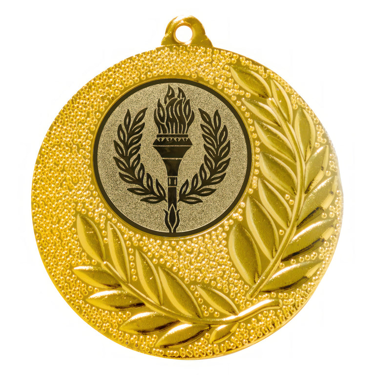 Goldmedaille Berlin, 50 mm, mit geprägtem Lorbeerkranz und Fackel-Emblem in der Mitte. Von POMEKI, individuell gravierbar.