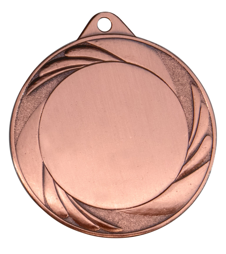 Bronzene „Medaillen Karlsruhe 70 mm “ mit kreisförmigem Muster und einem kleinen Loch an der Oberseite zur Befestigung. Die Oberfläche weist ein exklusives Design mit dekorativen Elementen an den Rändern auf.