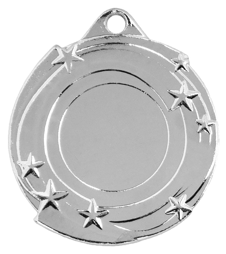 Medaillen Ludwigsburg: Eine silberne, runde Medaille „Ludwigsburg“ (50 mm), gefertigt aus hochwertigem Material, verfügt über sternförmige Verzierungen am Rand und ein kleines Loch an der Oberseite zum Aufhängen – ein Beispiel für exklusives Design.