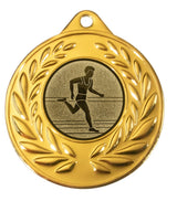 Thumbnail for Goldfarbene Medaille mit Lorbeerkranz und Emblem eines Läufers auf der Bahn. Medaillen München 50 mm von POMEKI.
