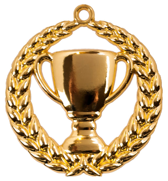 Medaillen Hannover 70 mm in Gold – Pokal-Motiv im durchbrochenen Lorbeerkranz mit Öse