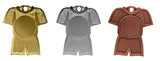 Gold-, Silber- und Bronzemedaillen in Form von Sportuniformen, jede mit einem leeren runden Feld in der Mitte zum Gravieren. Diese exquisiten Trikot-Medaillen Chemnitz 61 mm eignen sich perfekt zur Würdigung außergewöhnlicher Leistungen.