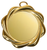 Eine Goldmedaille mit leerer, runder Mitte und dekorativem, gedrehtem Randdesign aus Medaillen Nürnberg 70 mm