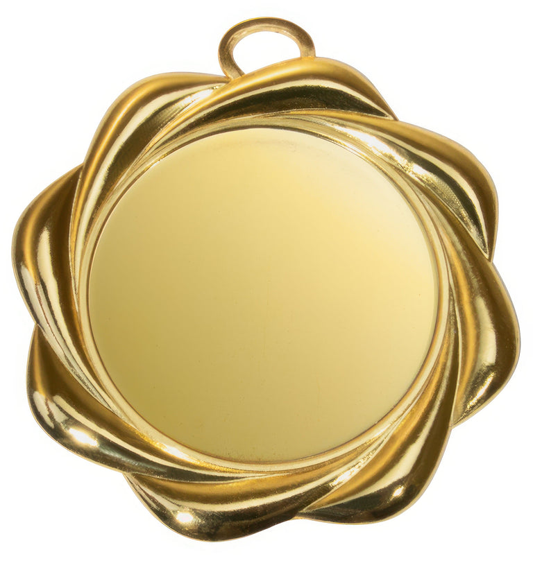 Eine Goldmedaille mit leerer, runder Mitte und dekorativem, gedrehtem Randdesign aus Medaillen Nürnberg 70 mm