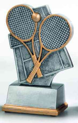 Thumbnail for Bronze- und silberne 3-er Serie Tennis 80 mm mit zwei gekreuzten Tennisschlägern und einem Tennisball auf rechteckiger Basis, perfekt als Auszeichnung oder aufmerksames Geschenk.