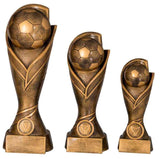 Die 3-er Serie Fußball 170 mm – 270 mm umfasst drei goldfarbene Fußballtrophäen in verschiedenen Größen, jede mit einem Fußballdesign an der Spitze und einem runden Emblem an der Basis, was sie zur perfekten Auszeichnung für jeden Champion macht.
