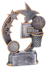 Thumbnail for Ein Basketball der 3er-Serie 127 mm – 160 mm mit Ball-, Sternen- und Korbdesign, montiert auf einer Basis aus hochwertigem Material.