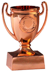 Thumbnail for Bronzefarbener Pokal mit zwei geschwungenen Henkeln, Lorbeerkranz-Emblem und bronzefarbenem Sockel. Pokale Frankenthal 3- er Pokalserie 110 mm von POMEKI.