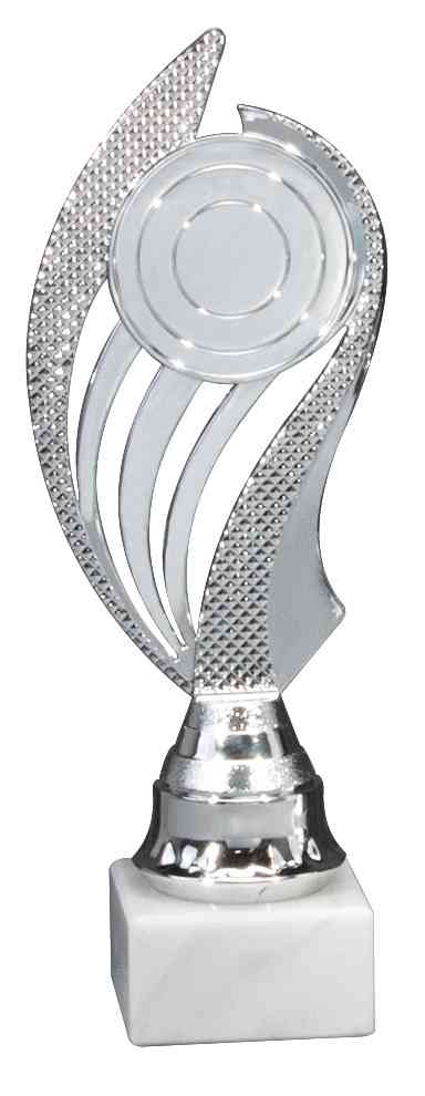 Silberner Pokal mit abstraktem Flügeldesign und einer kreisförmigen Auszeichnung oben, montiert auf einem quadratischen Sockel aus hoch
--> Pokale Passau 3-er Pokalserie 200 mm - 220 mm PK740460-3-E50