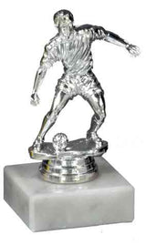 Thumbnail for 3-er Serie Fussballfigur 120 mm zeigt einen Spieler, der einen Ball dribbelt, montiert auf einem Marmorsockel. Diese Trophäe zeichnet sich durch hochwertiges Material und ein exklusives Design aus.